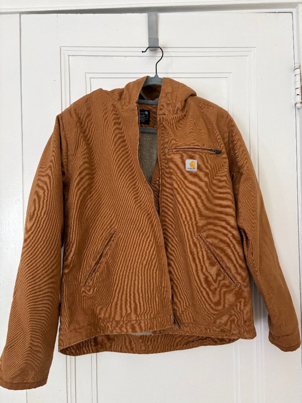 Carhartt Women's Washed Duck Sherpa-Lined Jacket with Hood Loose Fit Size Small